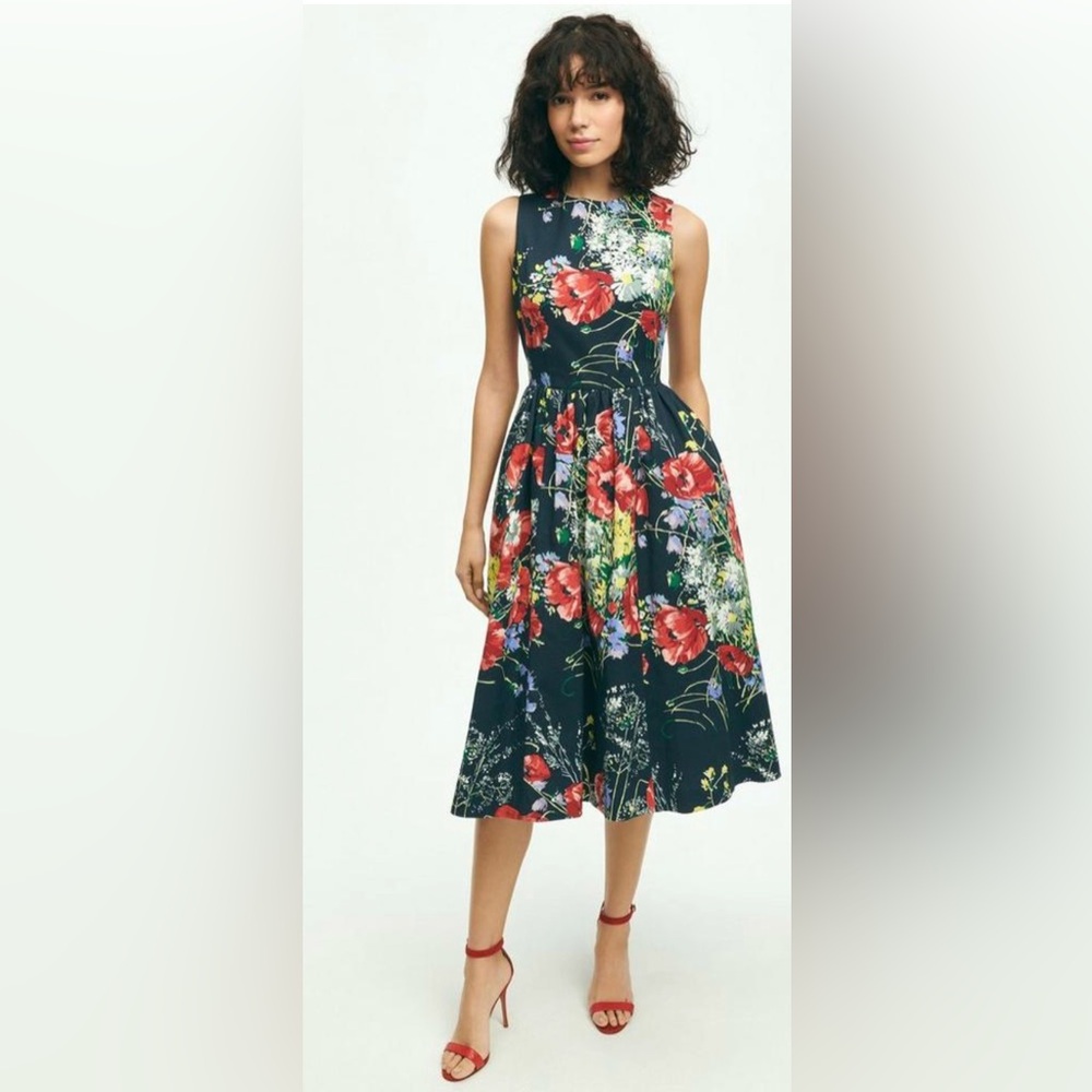 Brooks Brothers NWT Floral NAVY Dress with pockets